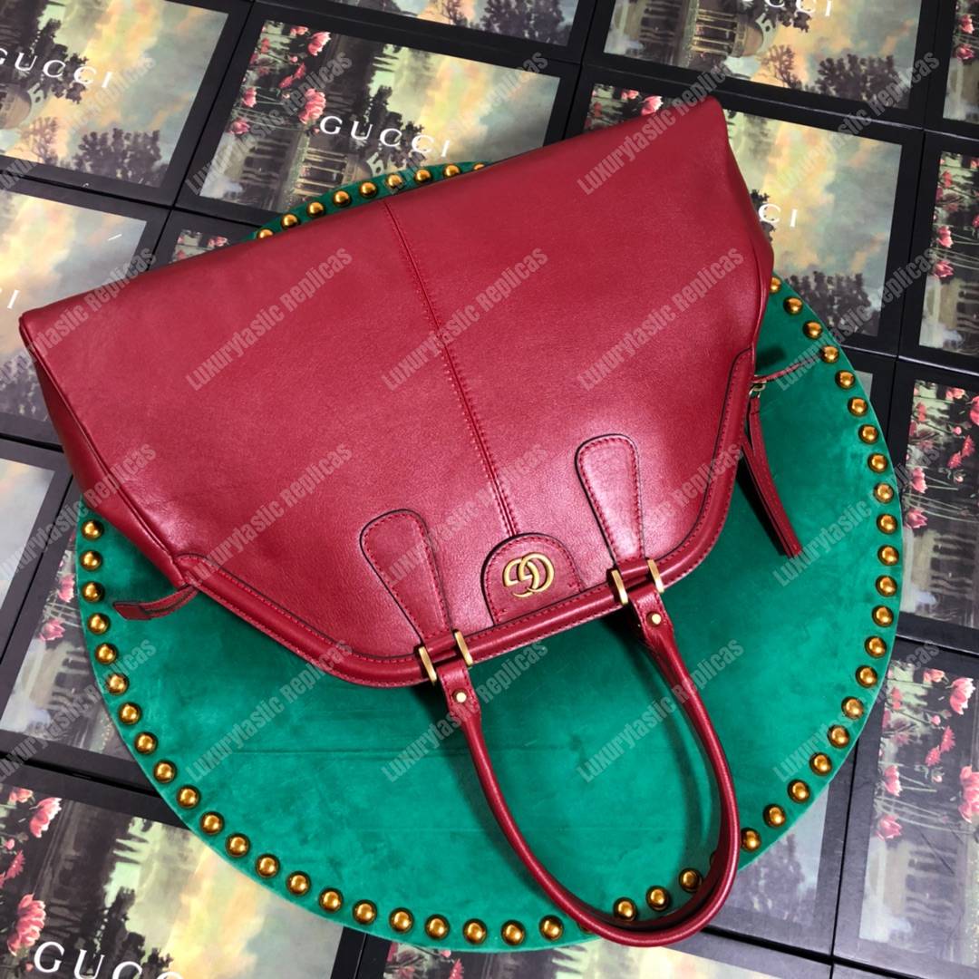 G*u*i re(belle) large top handle tote leather red