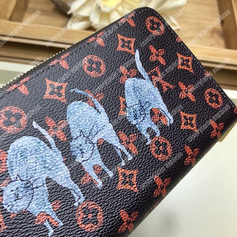 LV Zippy Wallet Catogram Dogs and Cats Brown Orange