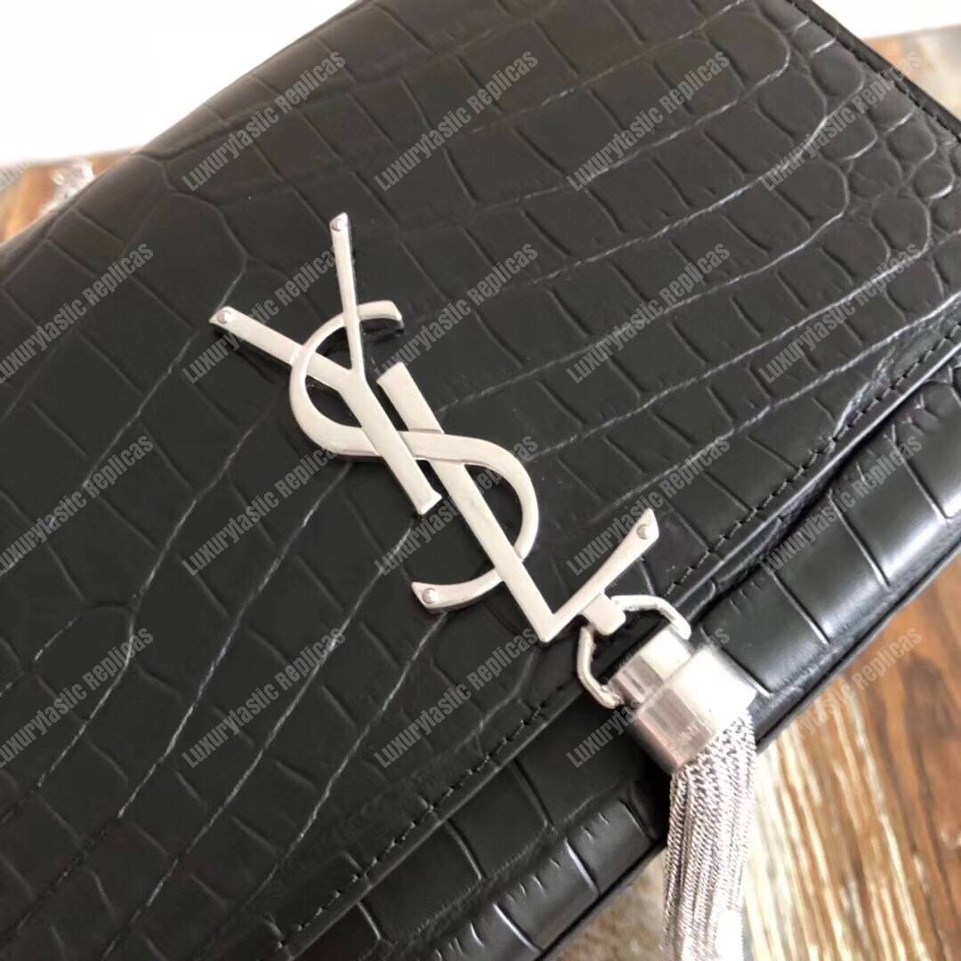 Saint Laurent Kate Small With Tassel Black Crocodile