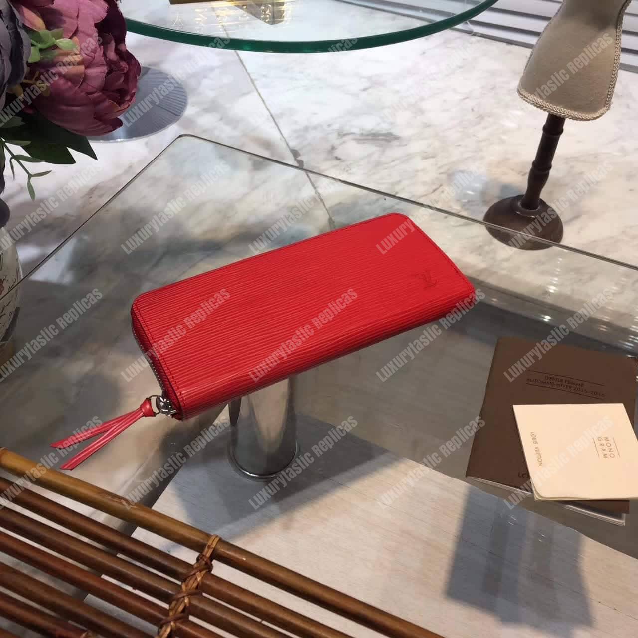 LV Clemence Wallet Epi Leather Coquelicot