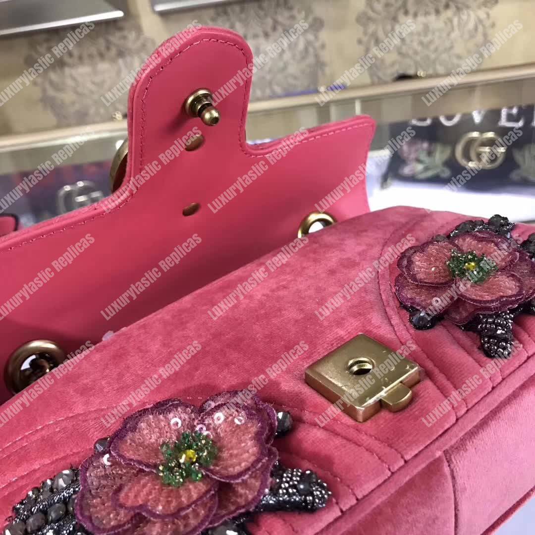 G*u*i gg marmont embroidered velvet mini bag ribbon