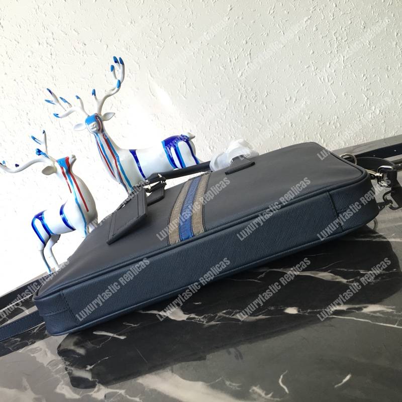 Pra*a saffiano leather work bag navy blue dark blue/grey crocodile insert