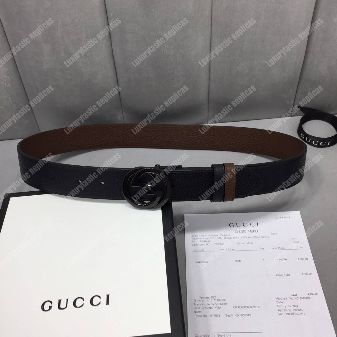 G*u*i leather belt with interlocking g buckle brown