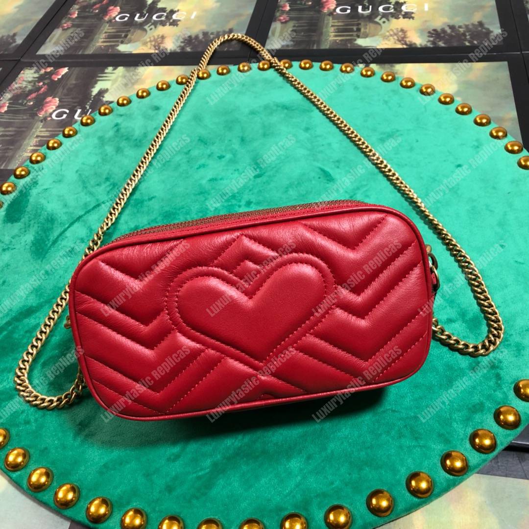 G*u*i gg marmont mini chain bag 3 zips hibiscus red