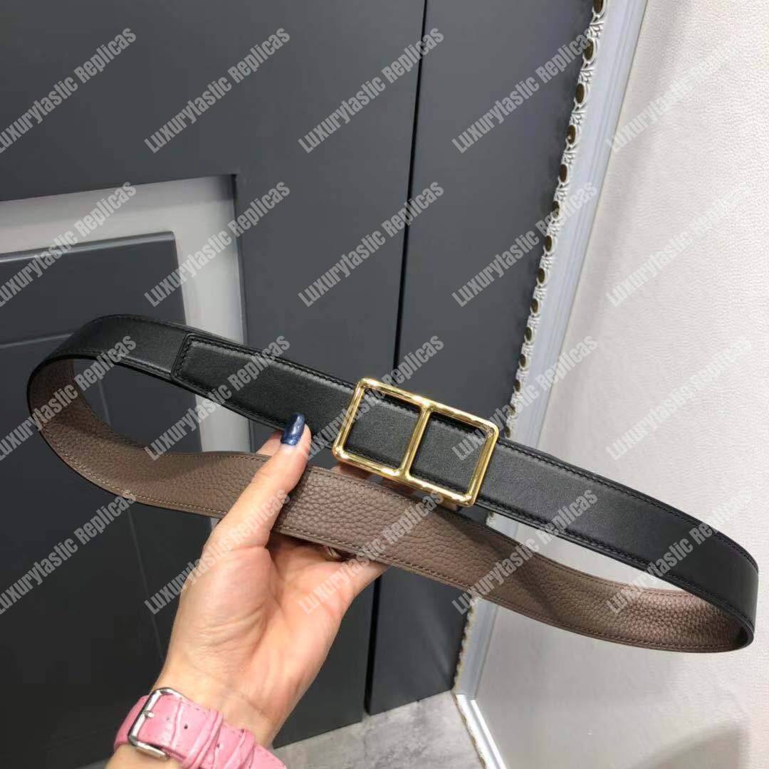 H**mes officier belt buckle reversible leather strap black/chocolate brown