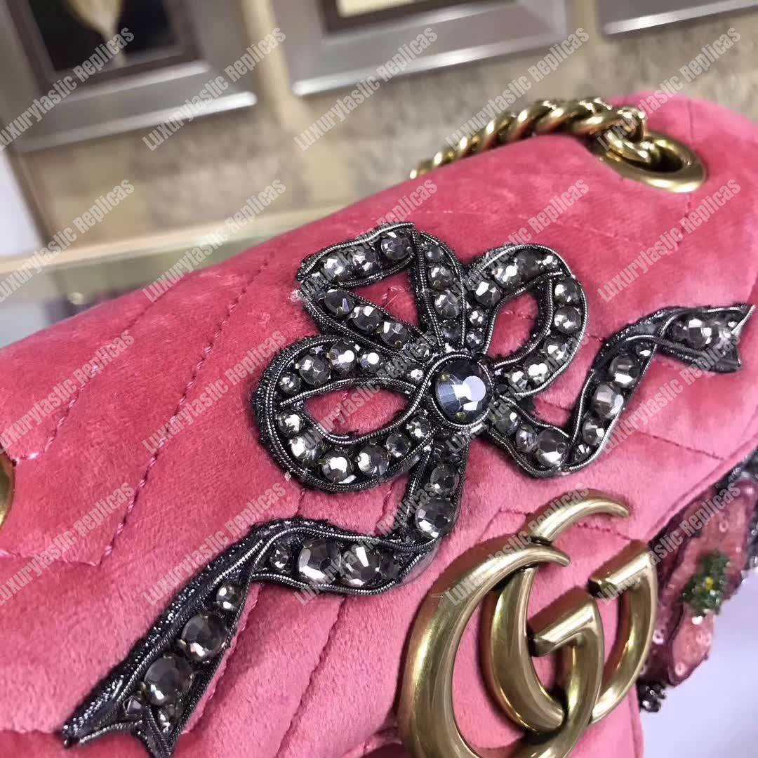 G*u*i gg marmont embroidered velvet mini bag ribbon