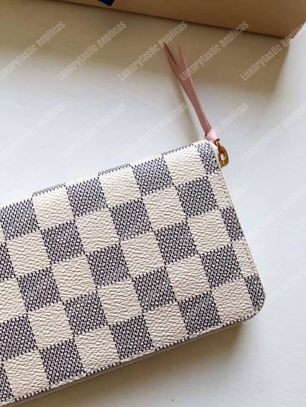 LV Clemence Wallet Damier Azur Canvas Rose Ballerine