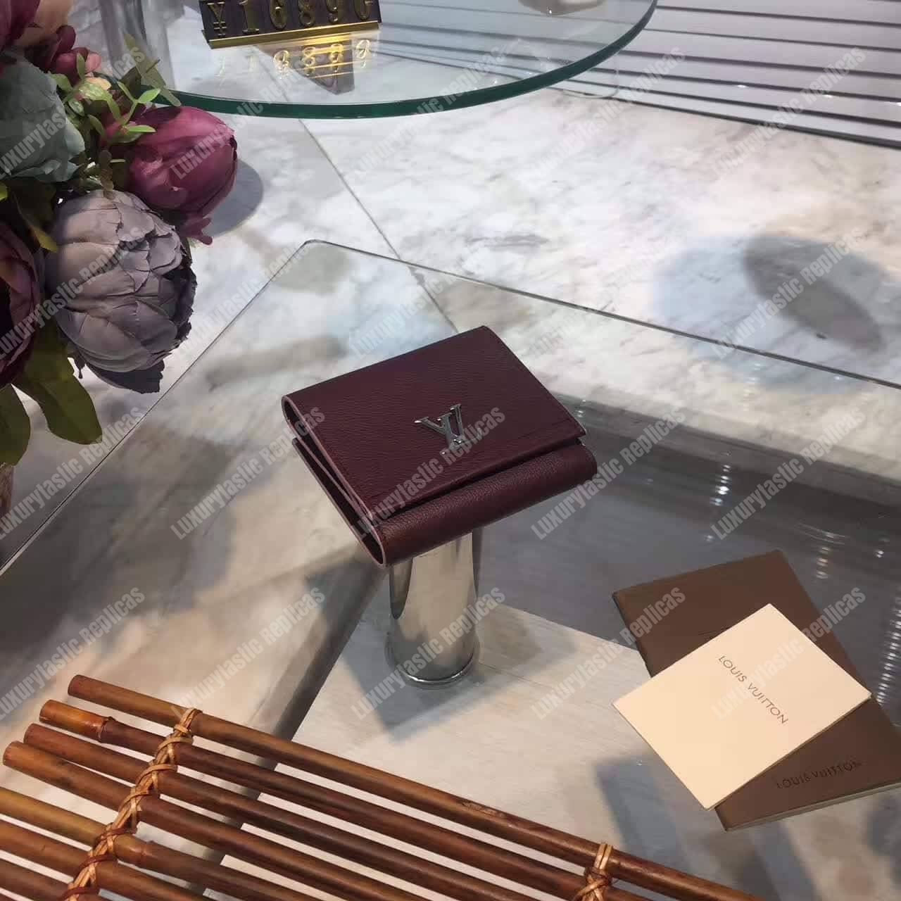 LV LockMe II Compact Wallet Taurillon Leather Prune