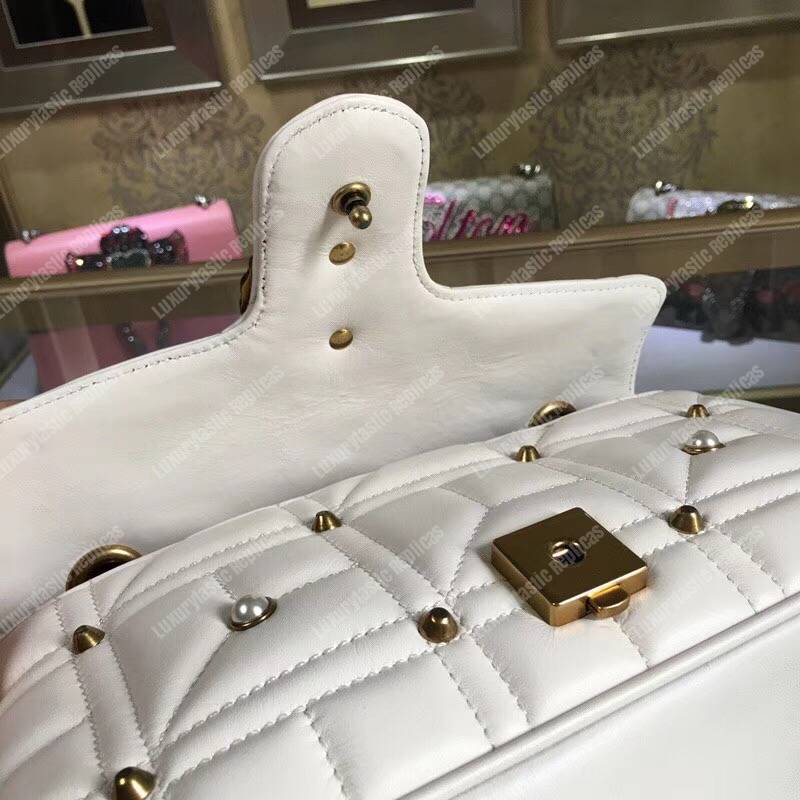 G*u*i gg marmont small matelassé shoulder bag with pearls white