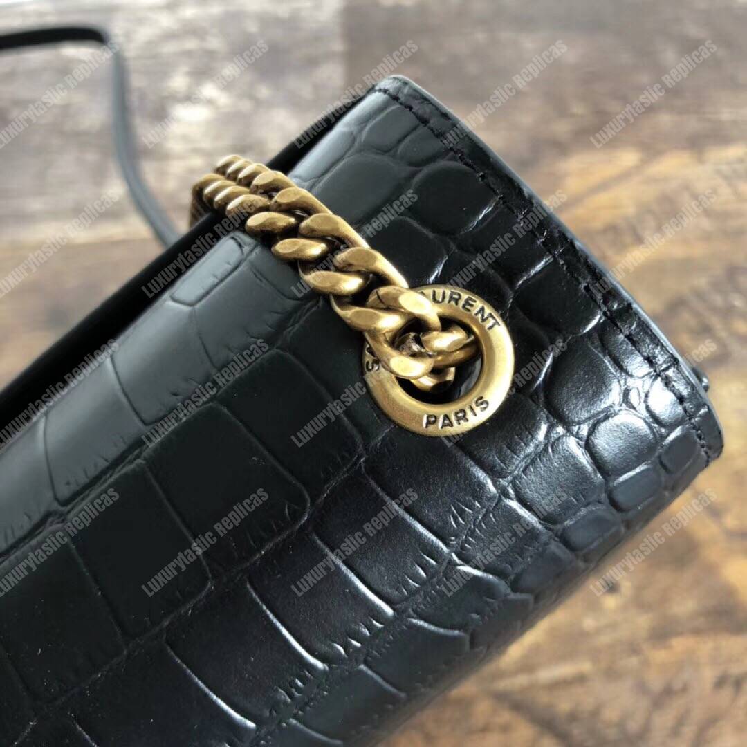 Saint Laurent Sunset Medium In Black Crocodile