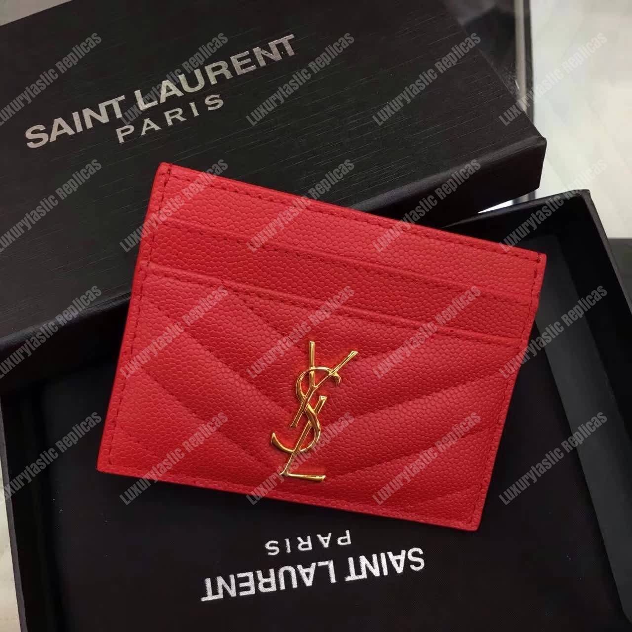 Saint Laurent Monogram Card Case Shine Red