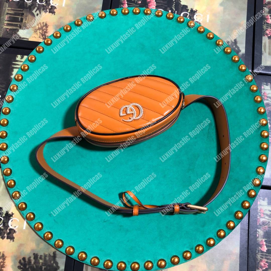 G*u*i gg marmont cognac matelassé leather belt bag