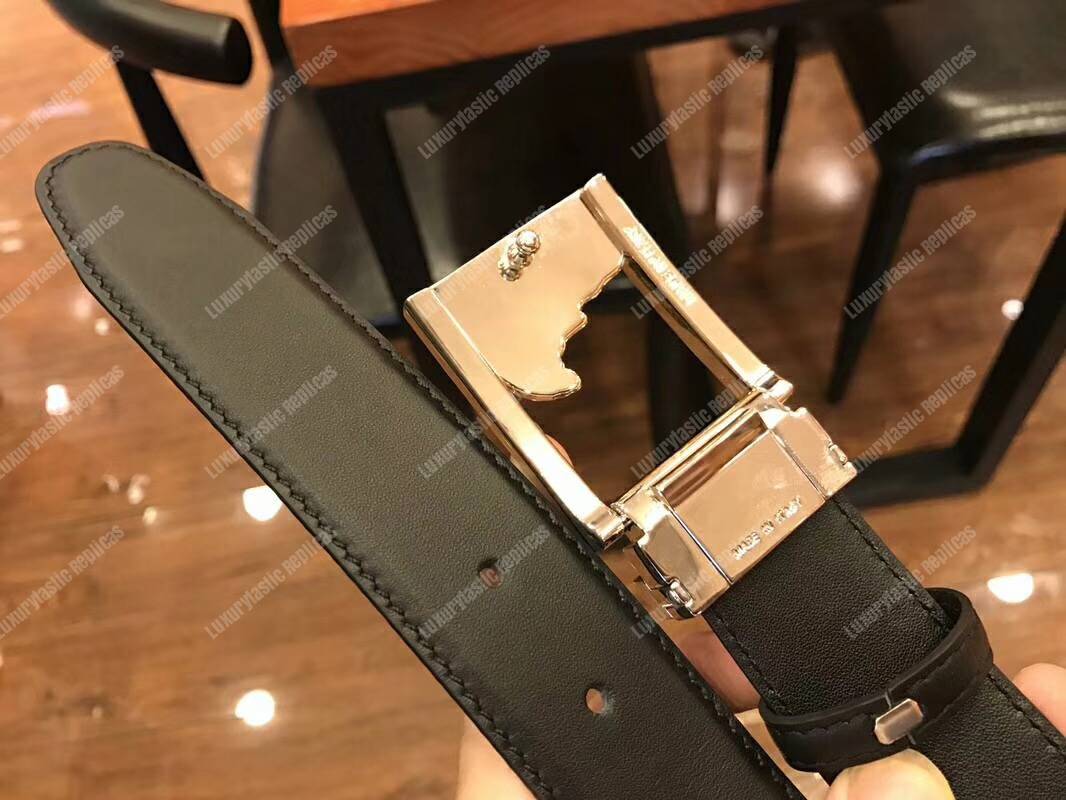 Versace Silver Half Medusa Leather Belt