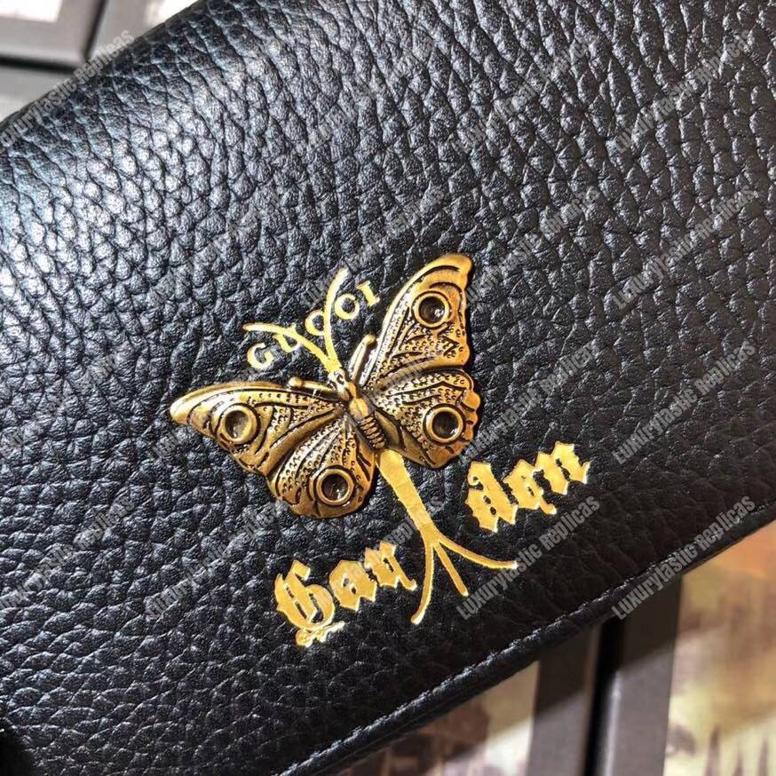 G*u*i garden leather continental wallet black with butterfly