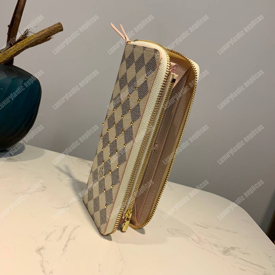 LV Clemence Wallet Damier Azur Rose Ballerine Pink