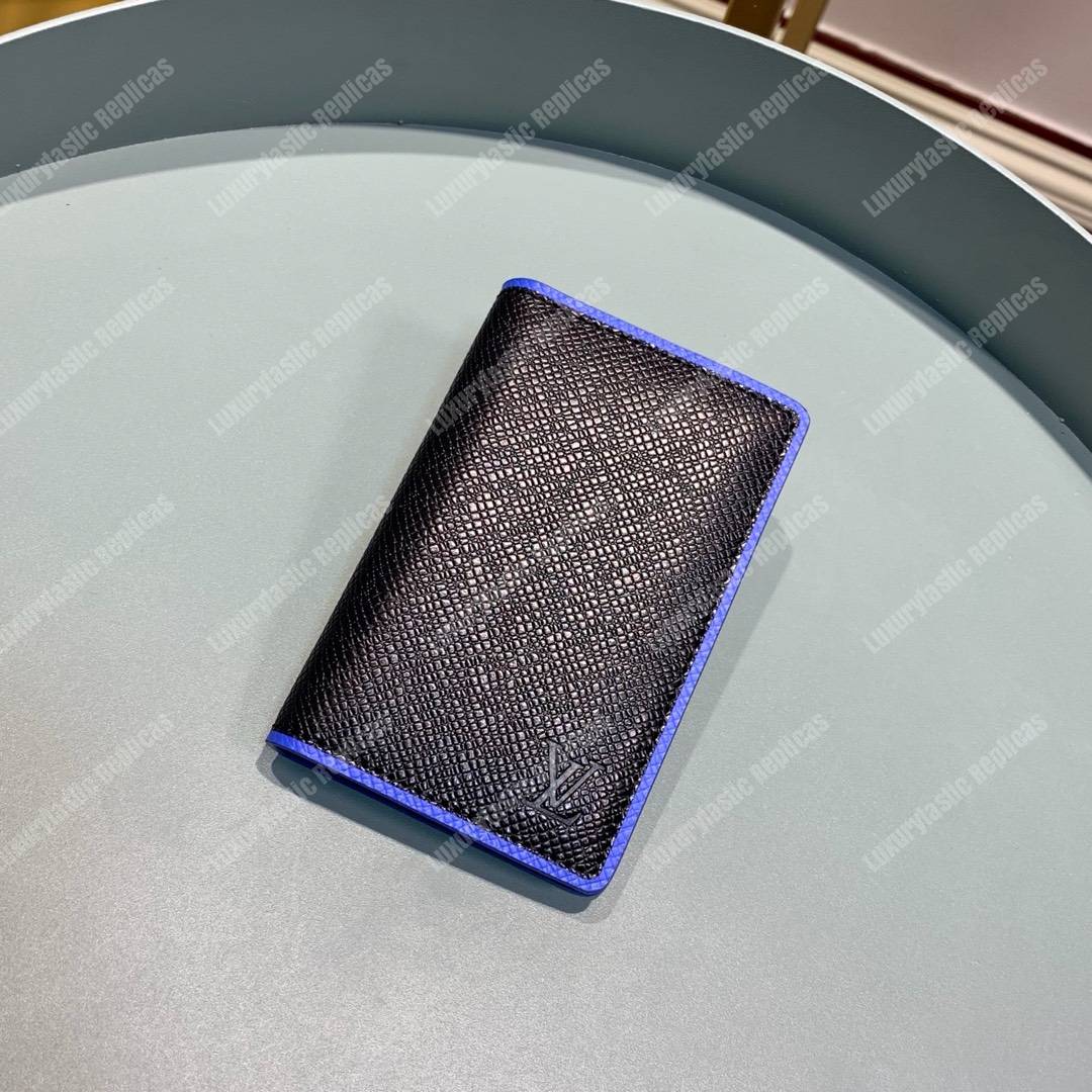 LV Pocket Organizer Taiga Leather Blue Trim