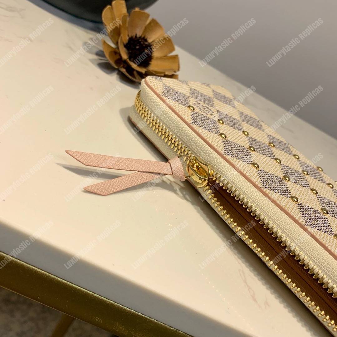 LV Clemence Wallet Damier Azur Rose Ballerine Pink