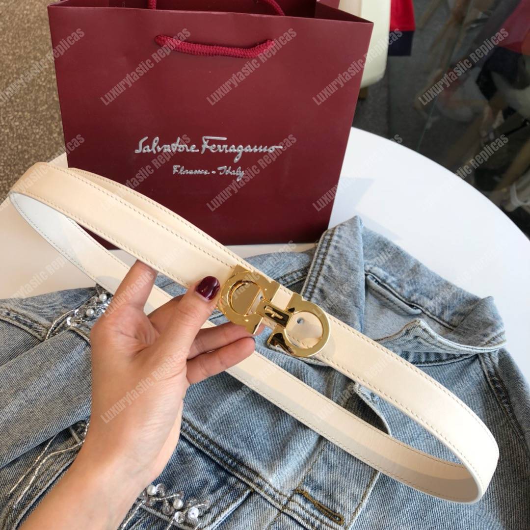 Salvatore Ferragamo Adjustable Gancini Belt White