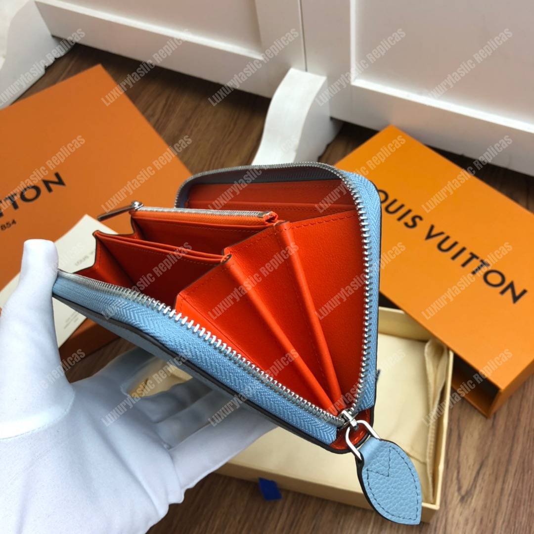 LV Zippy Wallet Mahina Leather Bleu Horizon Pumpkin