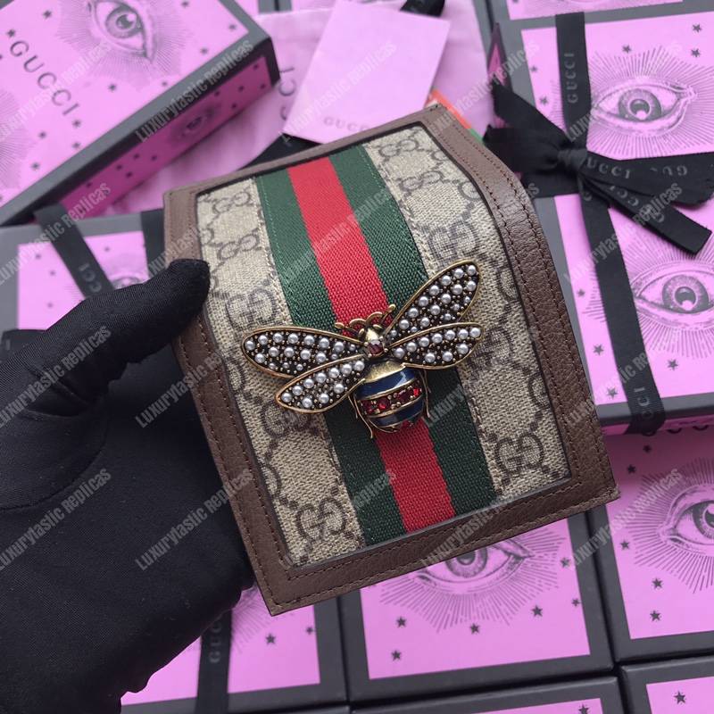 G*u*i queen margaret gg sup*e card case wallet brown