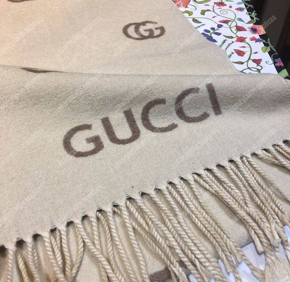 G*u*i wool scarf double g pattern beige brown