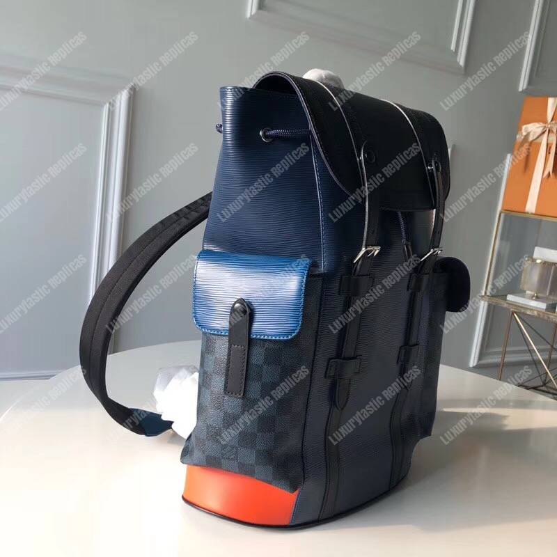 LV Christopher PM Epi Leather Damier Graphite Patchwork Blue