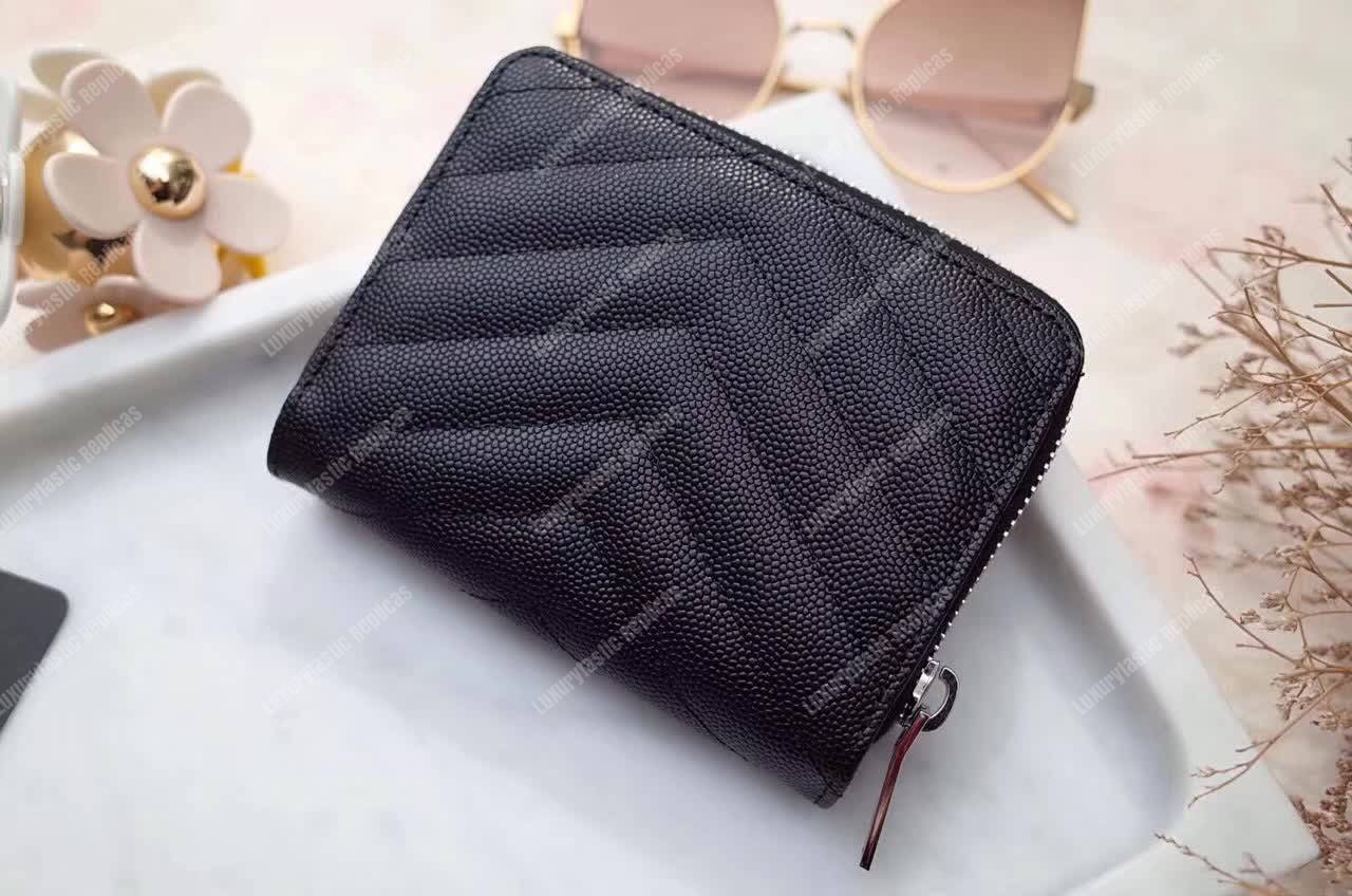 Saint Laurent Compact Zip Around Wallet Black Grain De Poudre