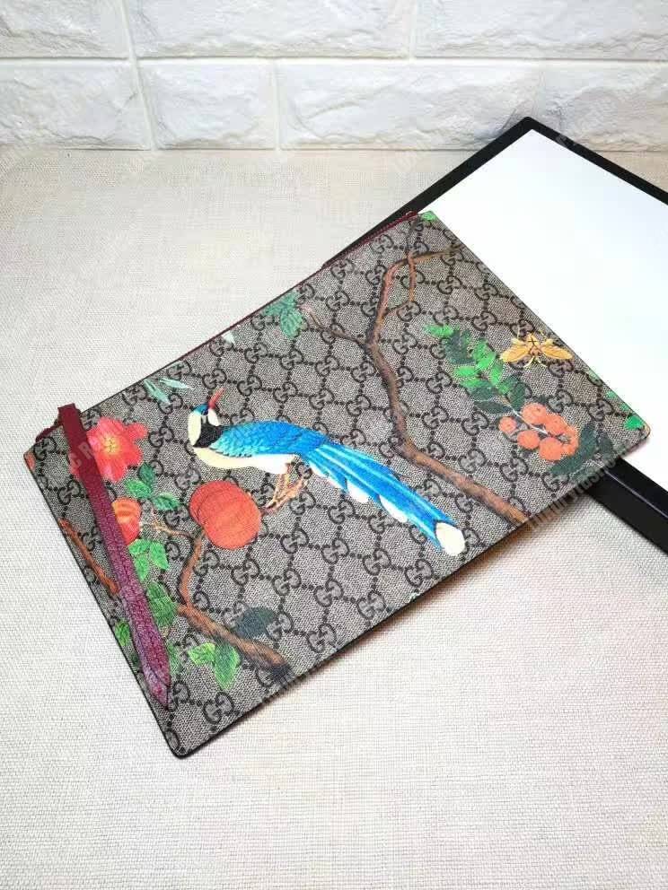 G*u*i bird print gg sup*e clutch pouch