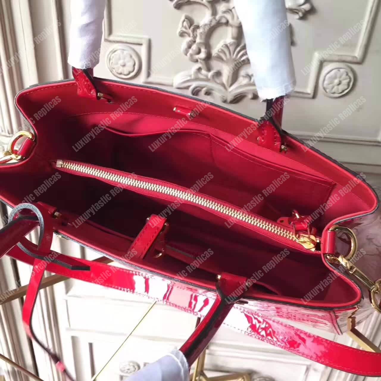 LV Montaigne MM Tote Bag Monogram Vernis Red