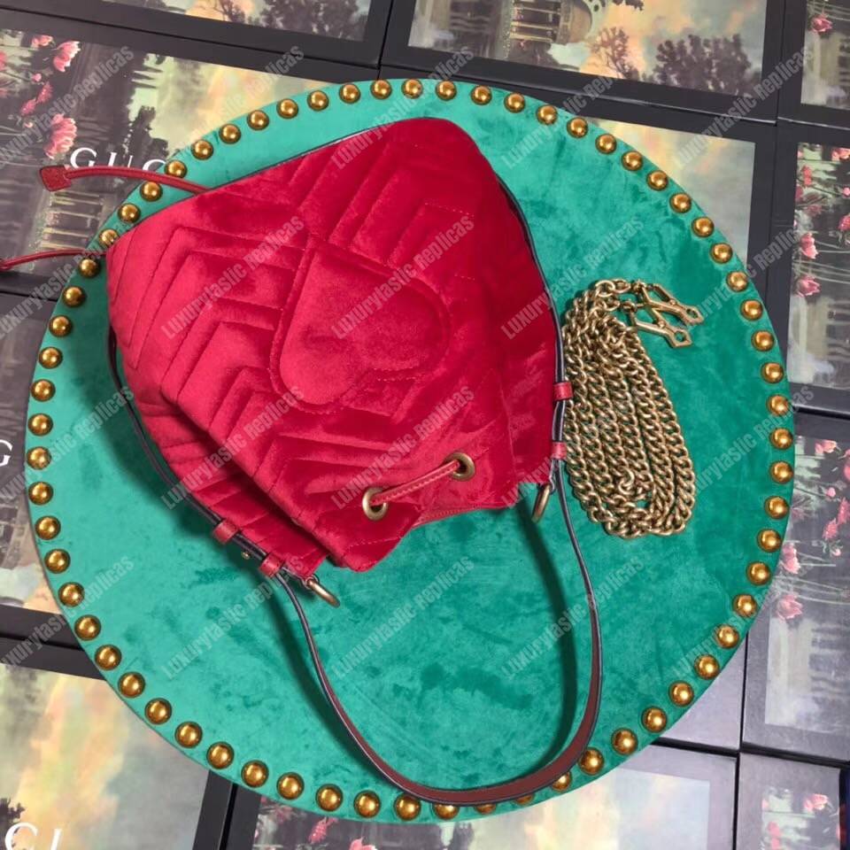 G*u*i gg marmont velvet bucket bag red