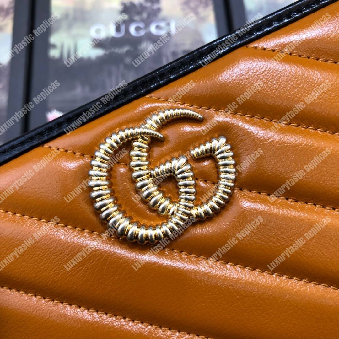 G*u*i gg marmont zip around wallet cognac matelassé