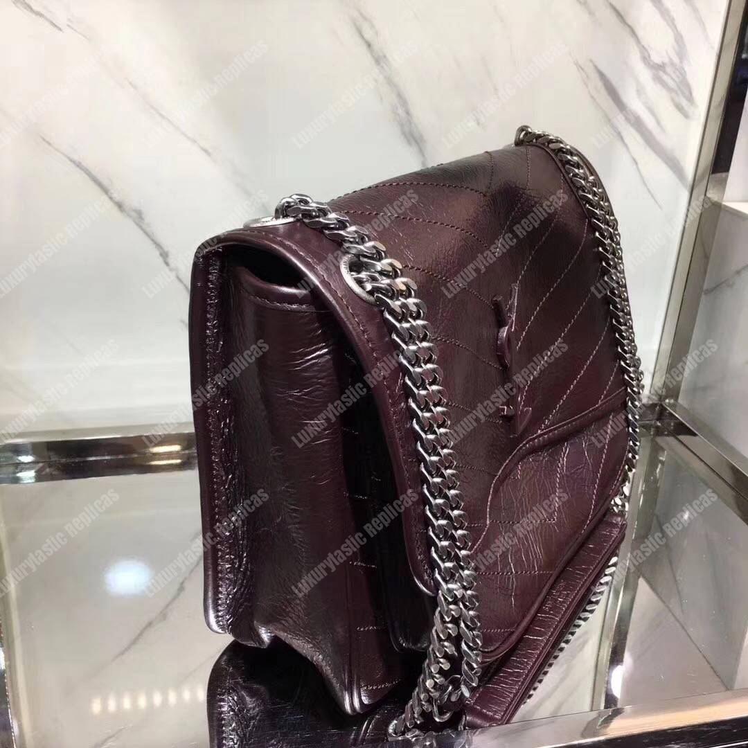 Saint Laurent Niki Medium Bag In Crinkled Vintage Leather Prunia