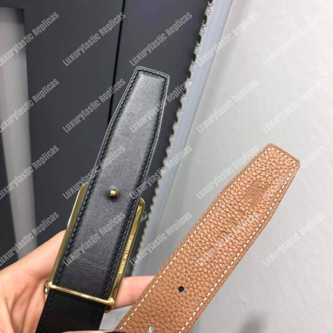 H**mes officier belt buckle reversible leather strap black/brown