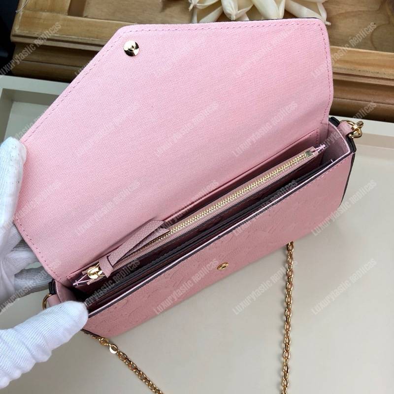 LV Pochette Felicie Monogram Empreinte Leather Rose Poudre