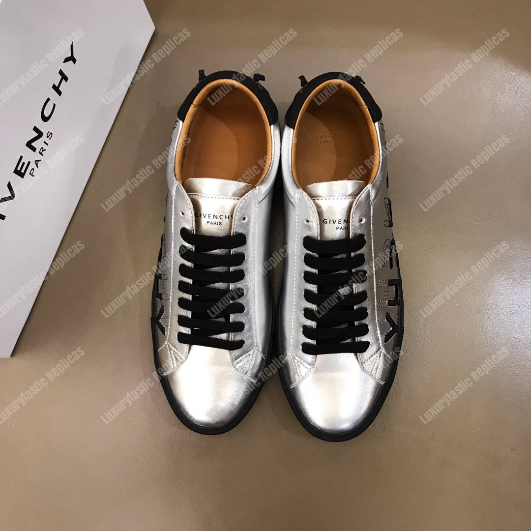 Givenchy Shading Sneakers In Metallized Leather Silver