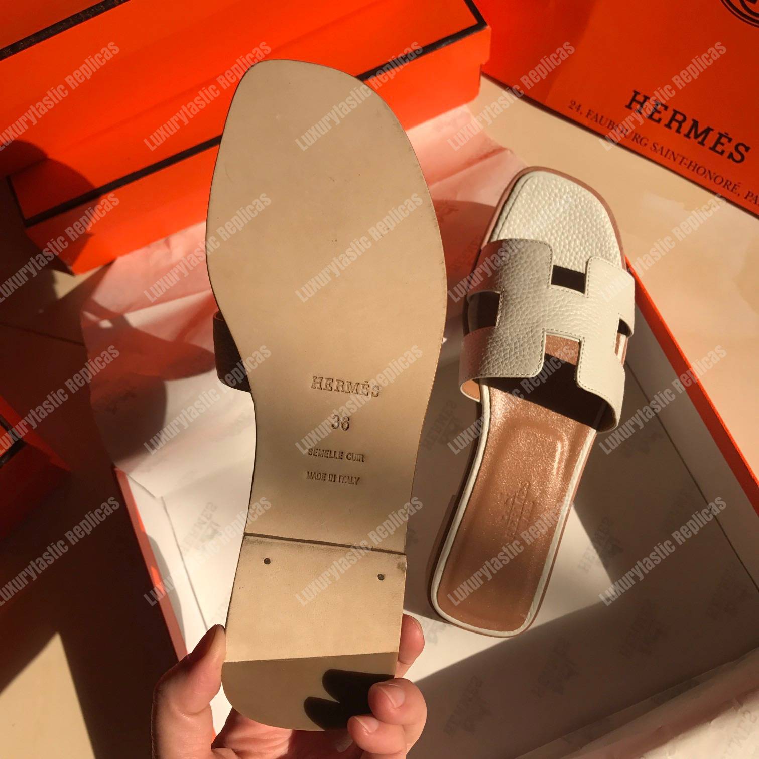 H**mes oran sandal epsom leather white