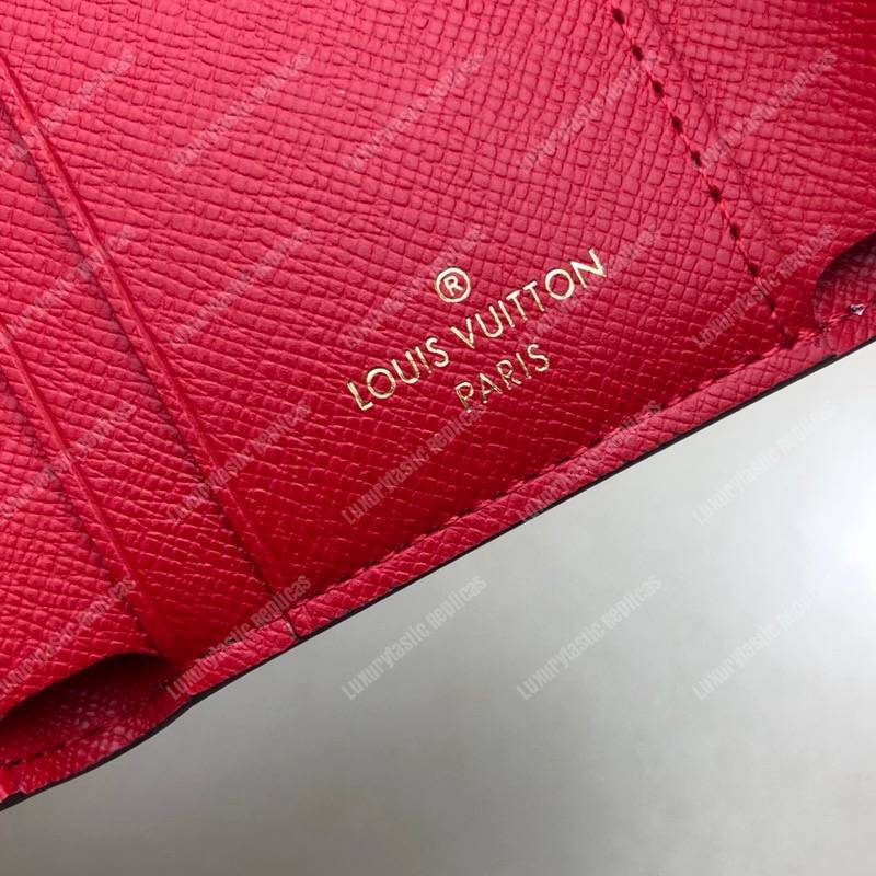 LV Zoé Wallet Damier Ebene Fuchsia colored leather