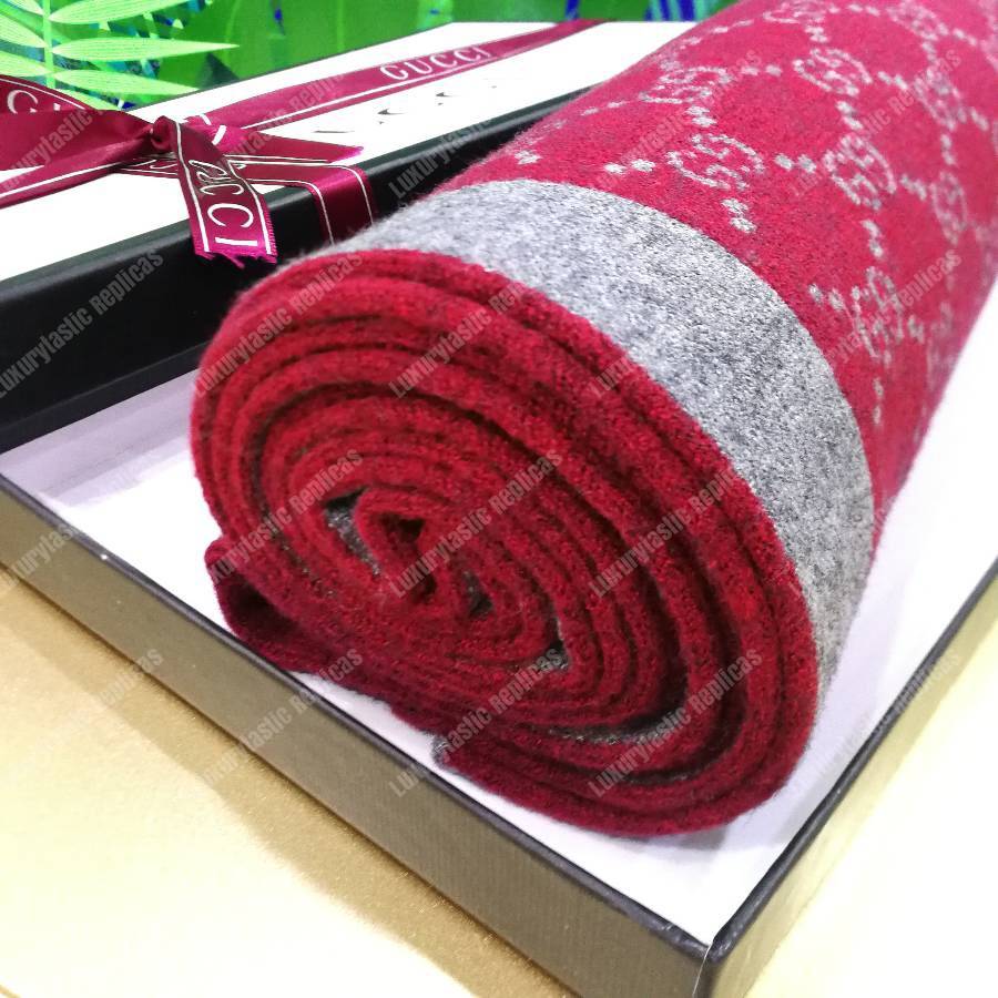 G*u*i monogram gg wool scarf grey red