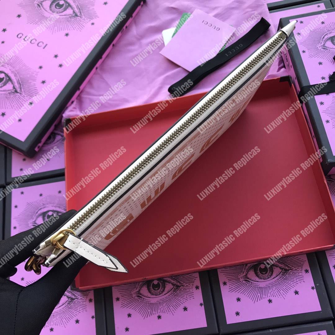 g*u*i G*u*iy print leather pouch bag white