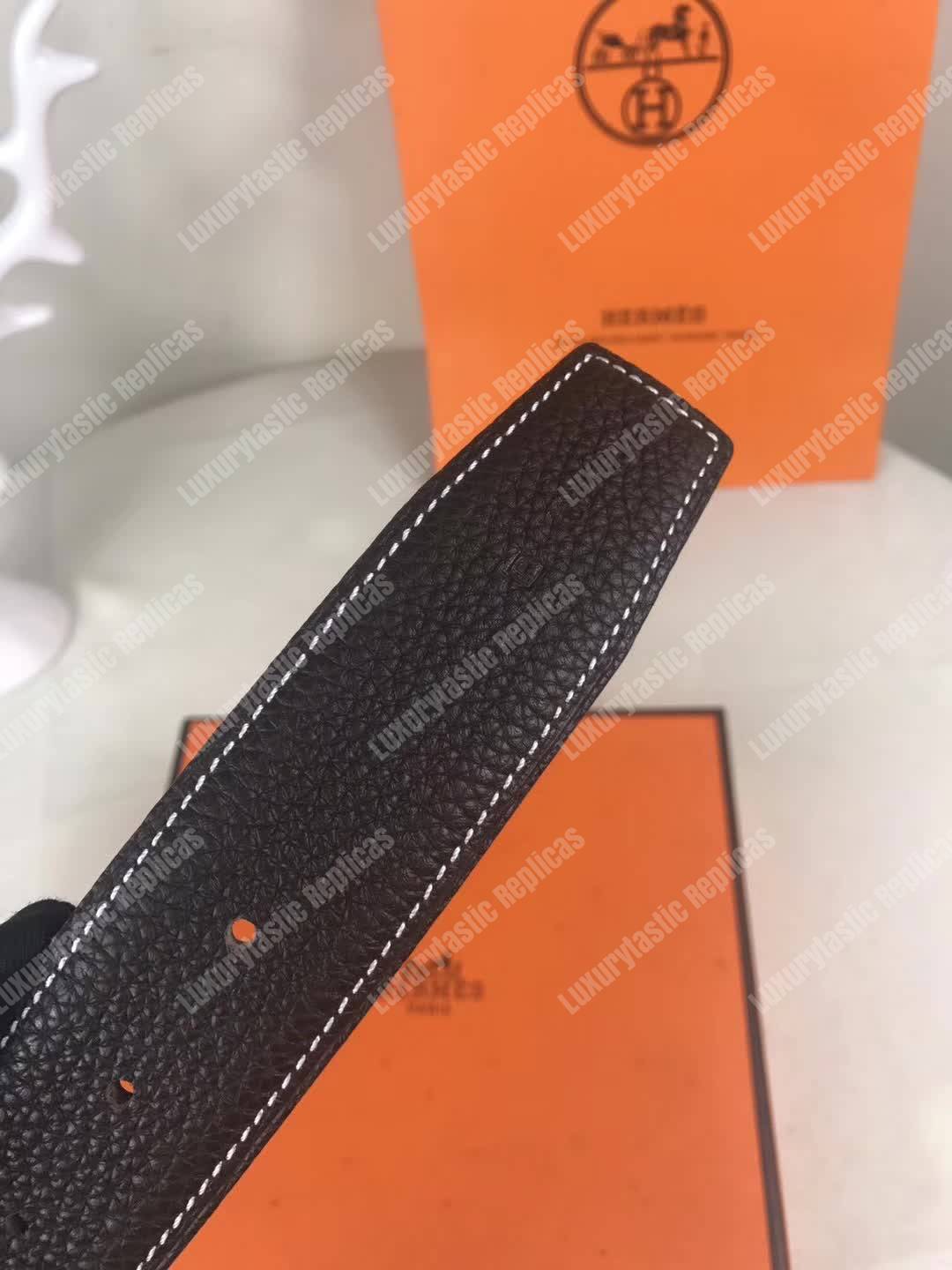 H**mes h belt buckle reversible leather strap black/brown