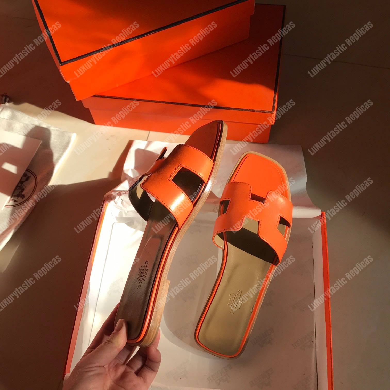 H**mes oran sandal calfskin leather orange