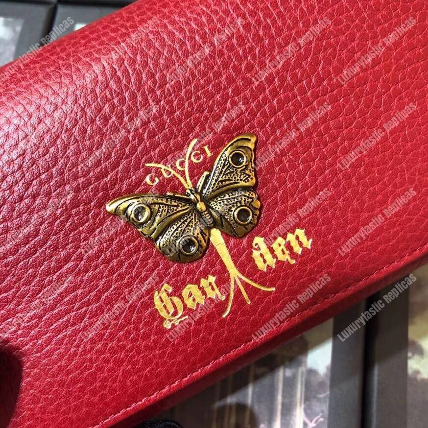 G*u*i garden leather continental wallet red with butterfly