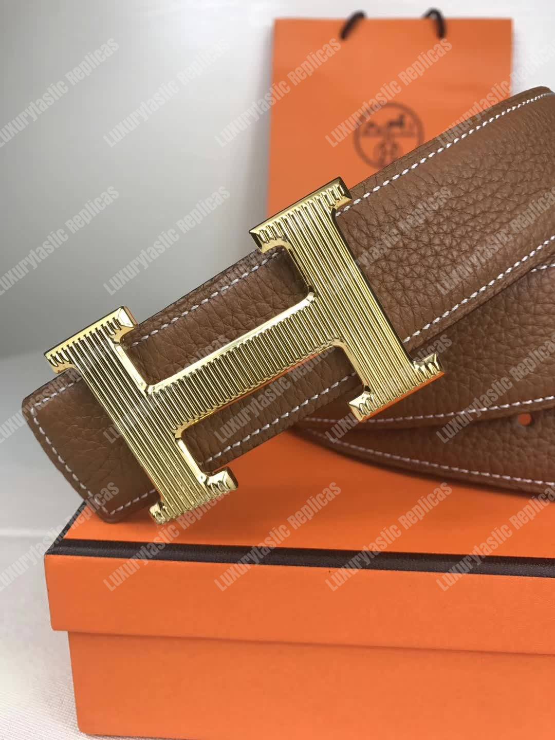 H**mes h belt buckle reversible leather strap brown