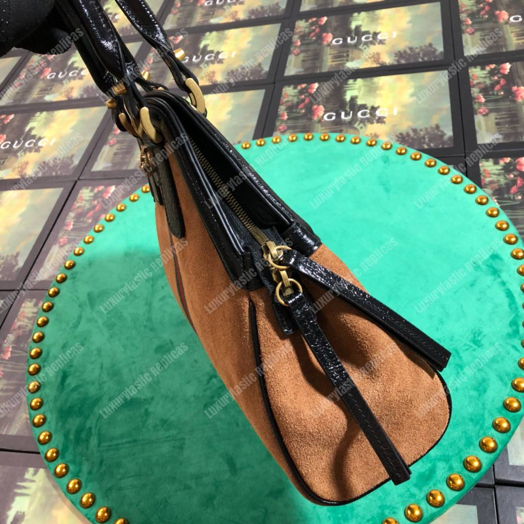 G*u*i re(belle) medium shoulder bag suede brown