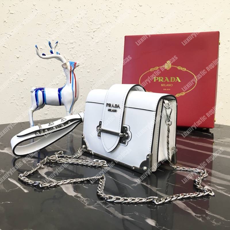 Pra*a cahier calf leather bag white