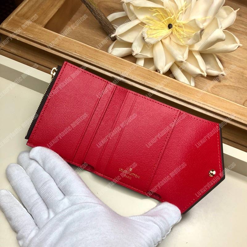 LV Zoé Wallet Damier Ebene Fuchsia colored leather