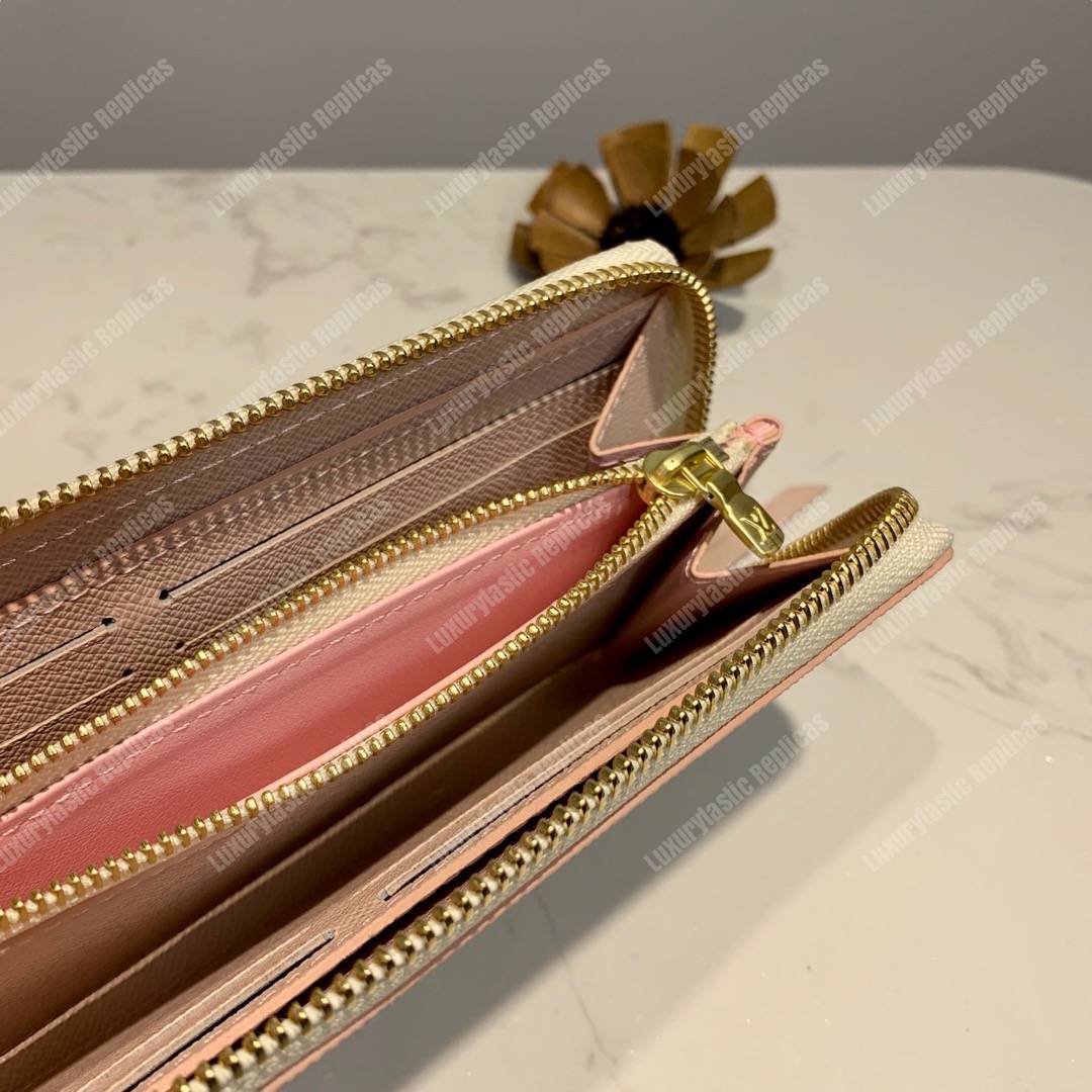 LV Clemence Wallet Damier Azur Rose Ballerine Pink