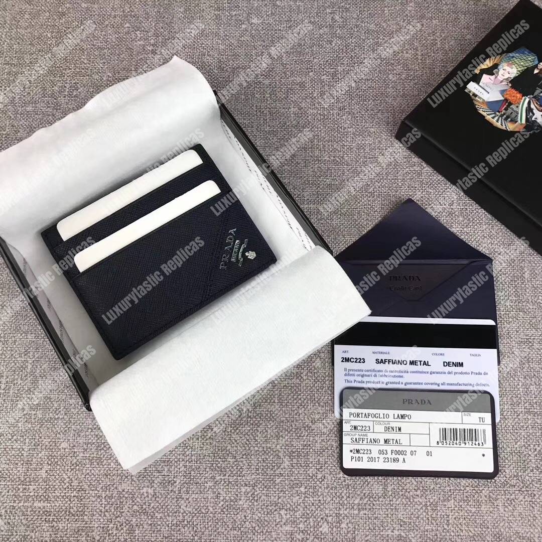 Pra*a leather card holder navy blue