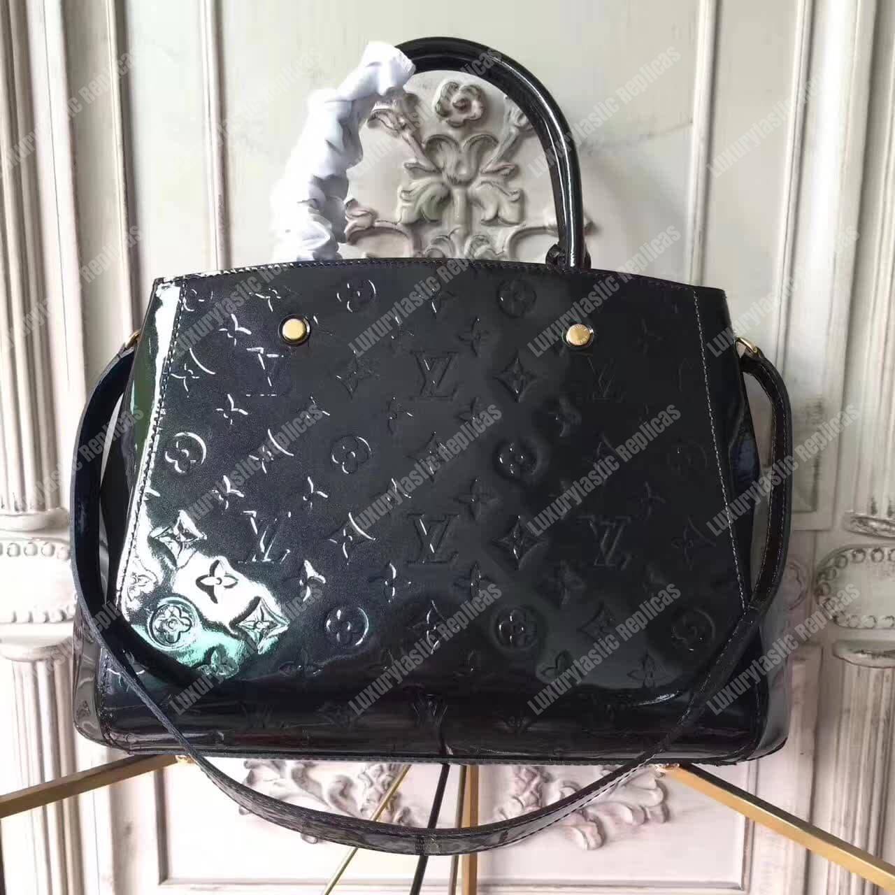 LV Montaigne MM Tote Bag Monogram Vernis Black