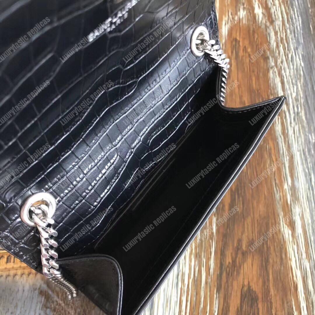 Saint Laurent Classic Small Kate Monogram Black Crocodile